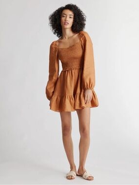 Quince 100% European Linen Smocked Mini Dress